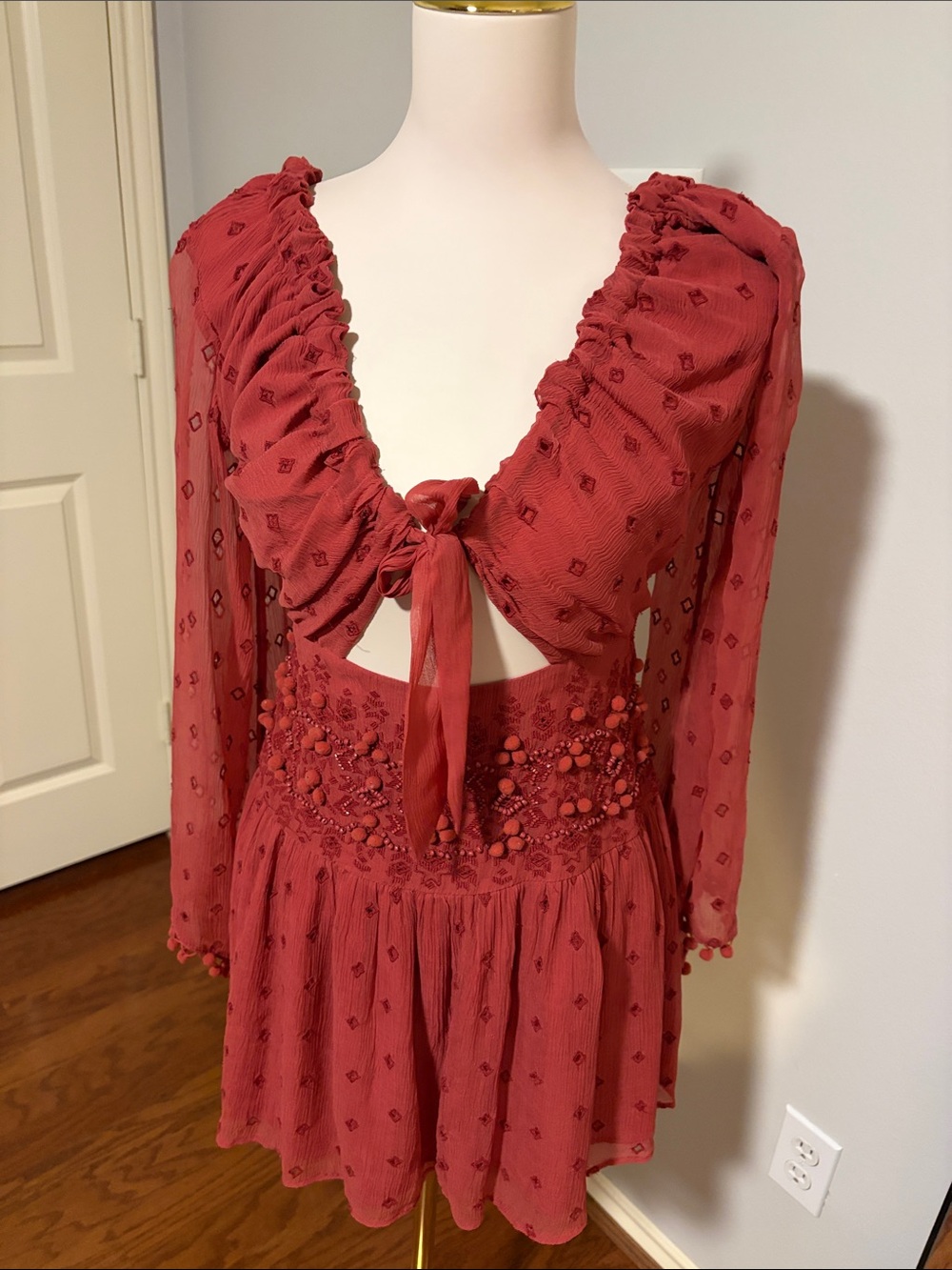 Free People Women’s Red Crossback Smocked Mini Dress